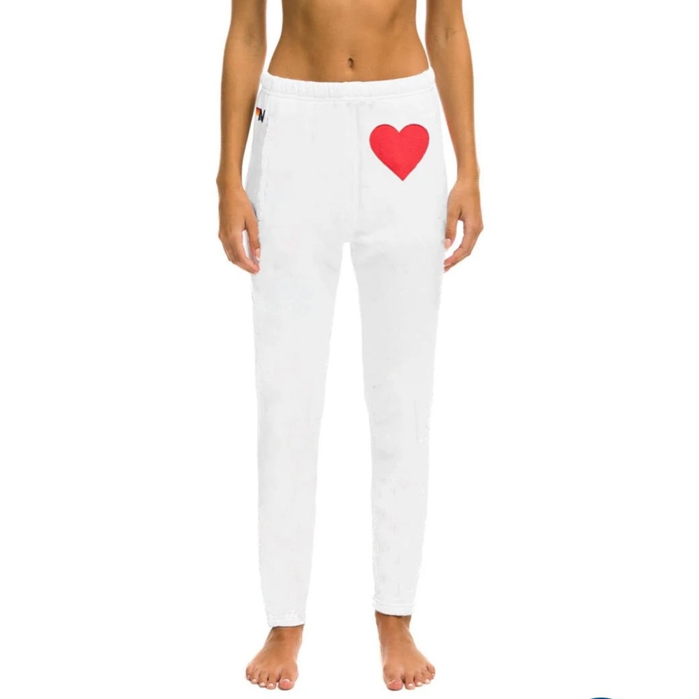 AVIATOR NATION HEART STITCH JOGGER SWEATPANTS - WHITE - NWT